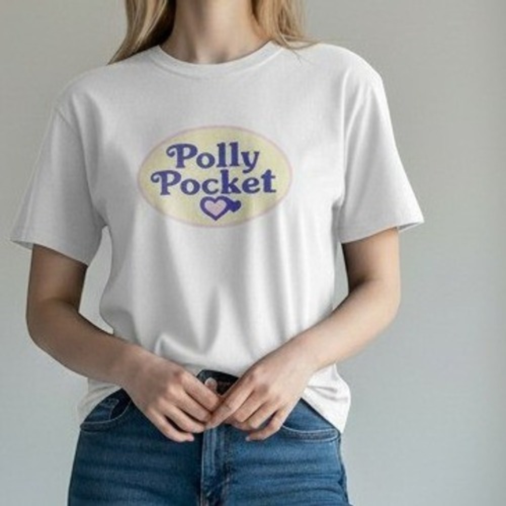 Polly Pocket White Cropped Graphic Tee Mattel Retro‎ Toy Logo Shirt